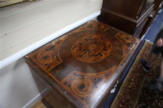 A late 17th century walnut marquetry and oyster veneered chest, W.3ft 3in. D.2ft .5in. H.2ft 9in.